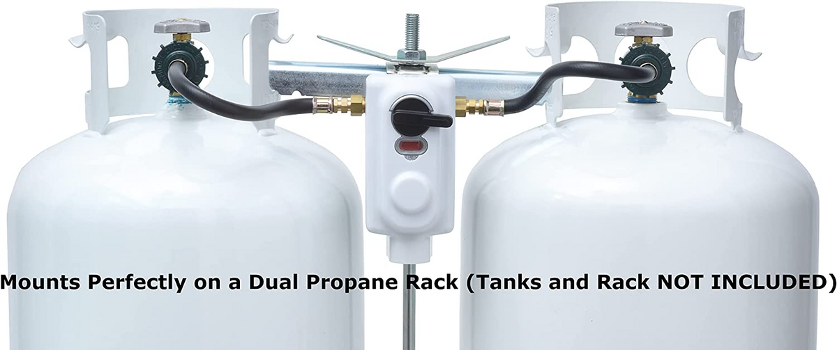 Flame King 2-Stage Auto Changeover LP Propane Gas Regulator with Two 12 Inch Pigtails for RVs, Vans, Trailers, Silver, QCC Dual Tank Regulator 12 Inch Pigtails