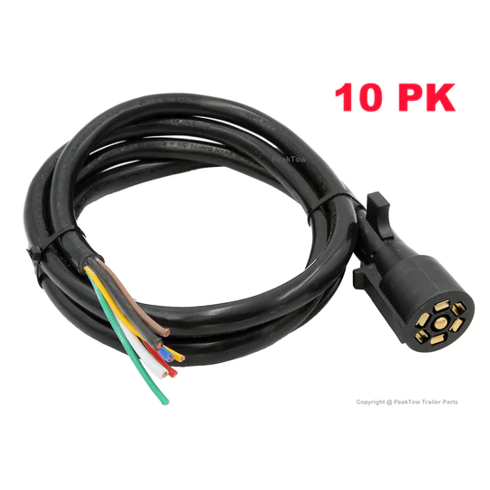 PEAKTOW Heavy Duty 7 Pin 8FT Trailer Plug Inline Cord with Double Prongs Connector